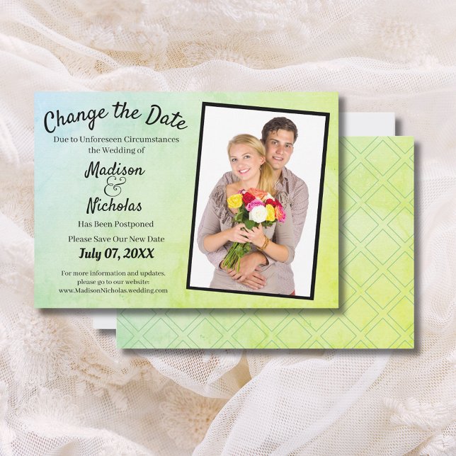 Save The Date Modifier la date Ajouter Mariage photo Parchemin v (Change the Date Add Photo Wedding Green Parchment Save The Date)