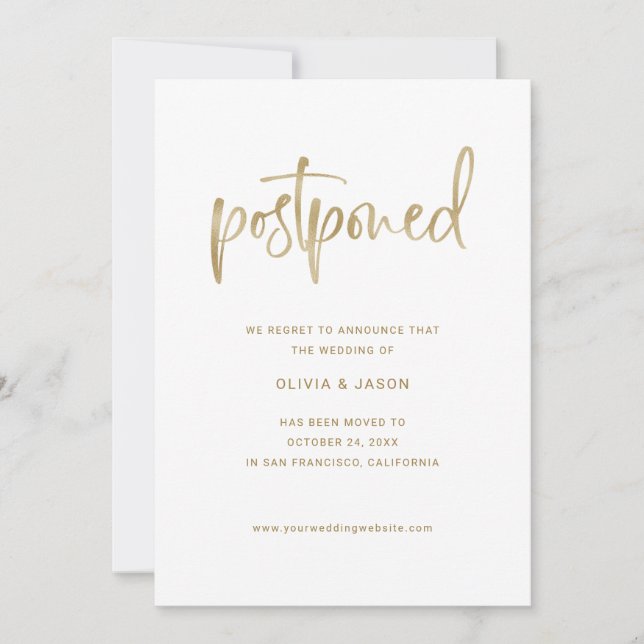 Save The Date Modifier la date | Faux Gold Script sur blanc (Devant)
