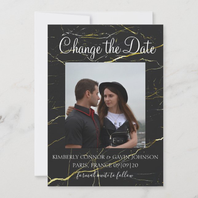 Save The Date Modifier la date Marbre noir et or (Devant)