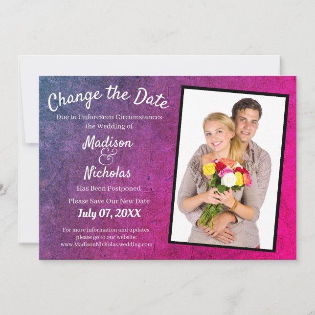 Save The Date Modifier la date Photo Bleu violet Parchemin rose (Devant)