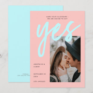 Save The Date Monnaie rose Neon moderne Grand Mariage photo Scri