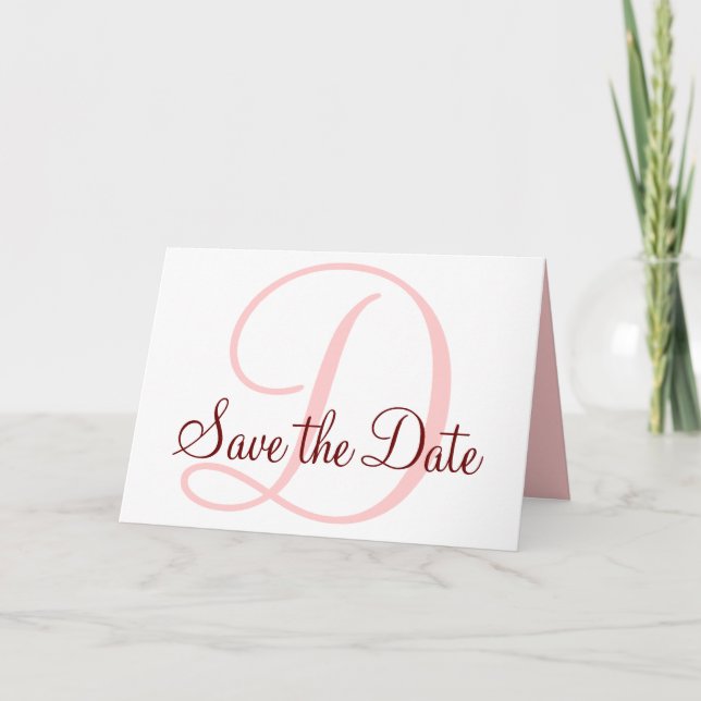 Save the Date Monogram Card Coral Pink Ankündigung (Vorderseite)
