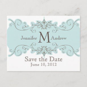 Save the Date Monogramm, das blaue Wirbels-Karte Ankündigungspostkarte