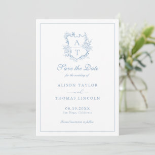 Save The Date Monogramm Wappen Dust Blau Karte