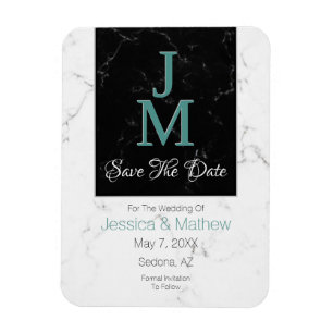 Save The Date, Monogramm Weiß & Schwarz Marmor, DI Magnet