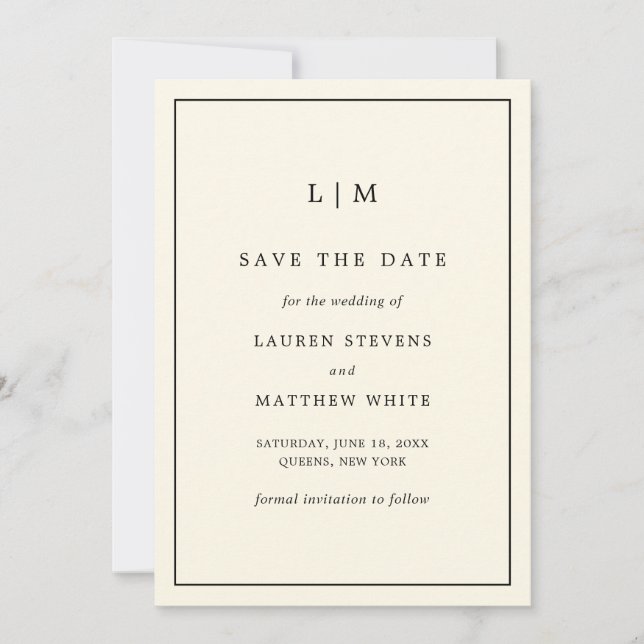 Save The Date Monogramme à crème simple Mariage élégant (Devant)