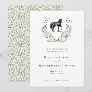 Save The Date Monogramme Aquarelle Equestre Mariage élégant