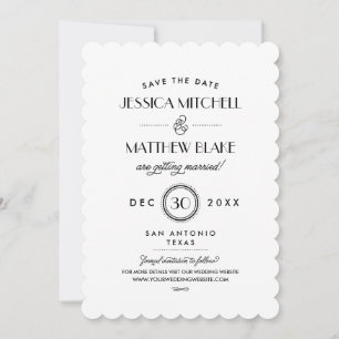 Save The Date Monogramme Art déco noir et blanc Enregistrer la d