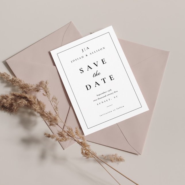Save The Date Monogramme Classique Noir et Blanc  (Créateur téléchargé)