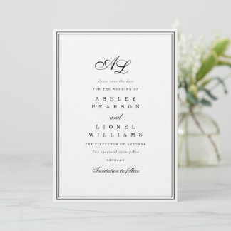 Save The Date Monogramme classique Noir et blanc Mariage traditi