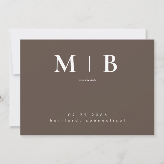 Save The Date Monogramme contemporain simple Brown Enregistrer l (Devant)