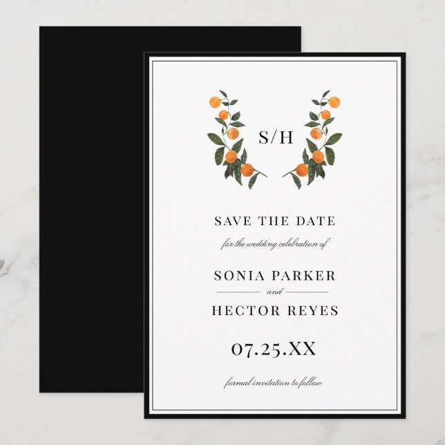 Save The Date Monogramme de citron vert (Devant / Derrière)