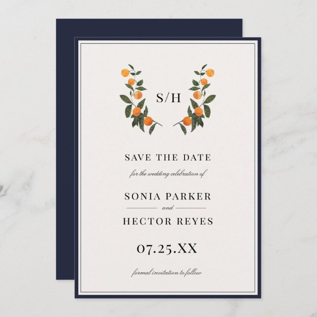 Save The Date Monogramme de citron vert (Devant / Derrière)