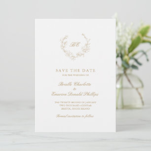Save The Date Monogramme de couronne d'or Photo Mariage élégant