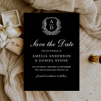 Monogramme de crête feuillue Mariage noir blanc