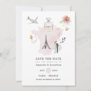 Save The Date Monogramme de mariage à thème Paris aquarelle
