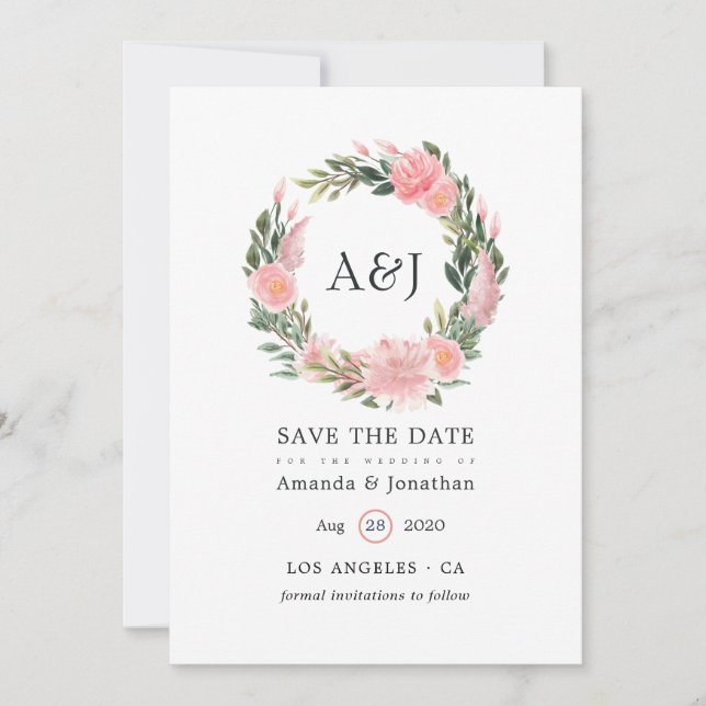 Save The Date Monogramme de Mariage de Flamant rose rose tropica (Devant)