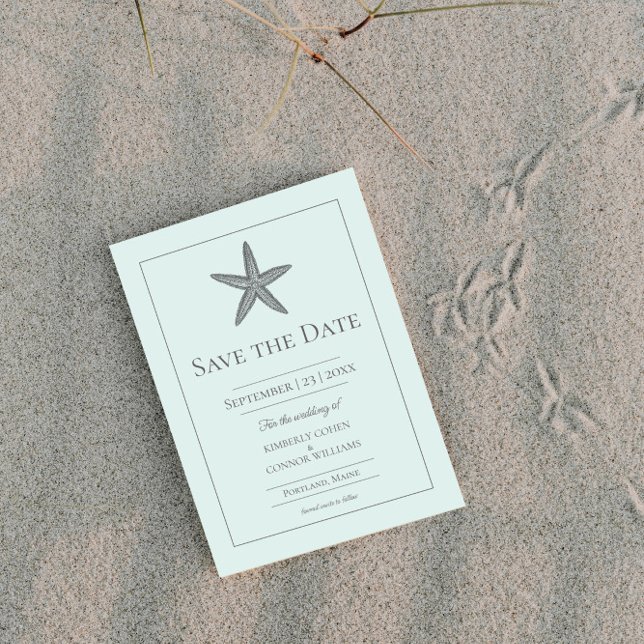 Save The Date Monogramme de poisson d'eau douce (Mint Green Starfish Monogram Photo Save the Date)