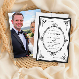 Save The Date Monogramme Élégant Photo Mariage Noir et Blanc