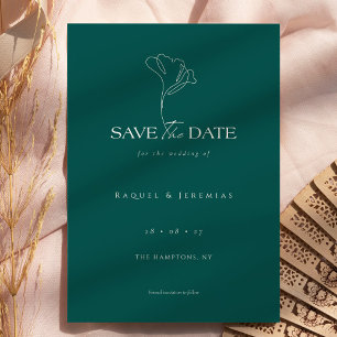 Save The Date Monogramme floral élégant de mariage émeraude 