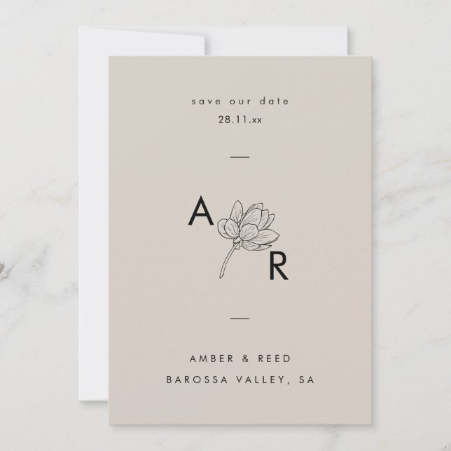 Save The Date Monogramme floral moderne Élégant Simple Neutre (Devant)