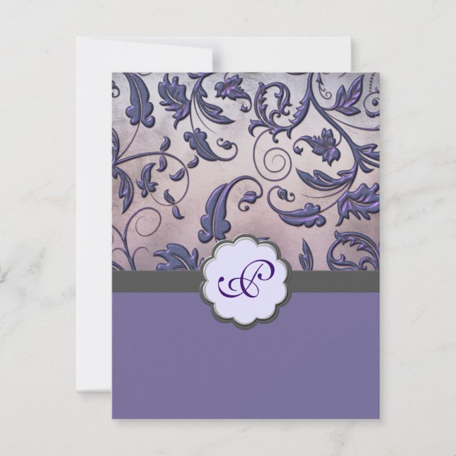 Save The Date Monogramme floral violet Enregistrer la date (Devant)