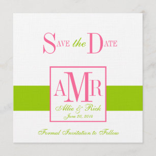 Save the Date Monogramme für Hochzeiten Grün Rosa