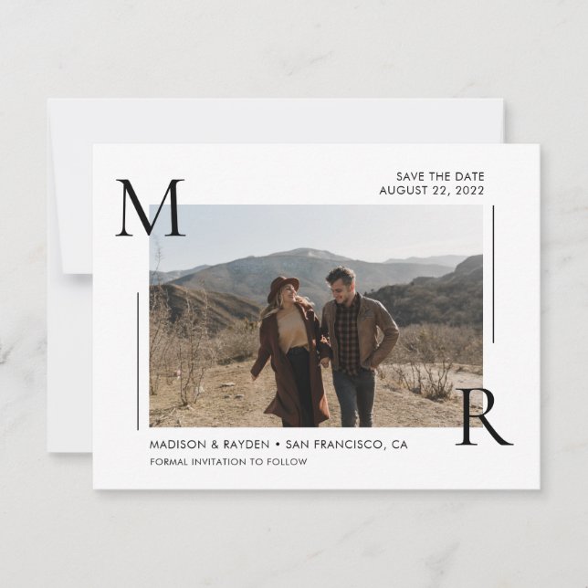 Save The Date Monogramme initial simple et moderne avec photo (Devant)