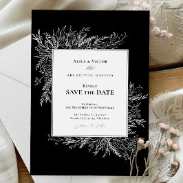 Save The Date Monogramme Mariage de verdure noir et blanc