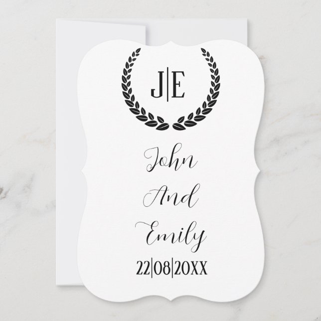 Save The Date monogramme minimaliste élégant mariage noir et bla (Devant)