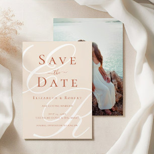 Save The Date Monogramme minimaliste en terre cuite et photo de