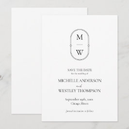 Save The Date Monogramme minimaliste Mariage noir et blanc