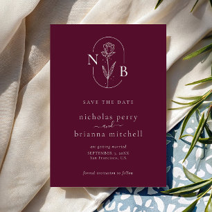 Save The Date Monogramme Minimaliste Moderne de Mariage en Bourg