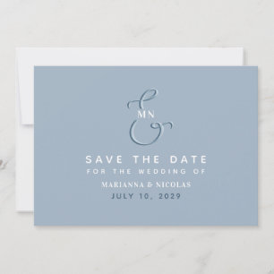 Save The Date Monogramme moderne Dusty Mariage bleu