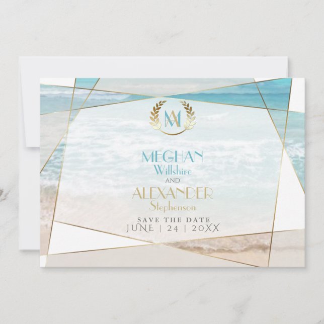 Save the date | Monogramme moderne Plage géométriq (Devant)