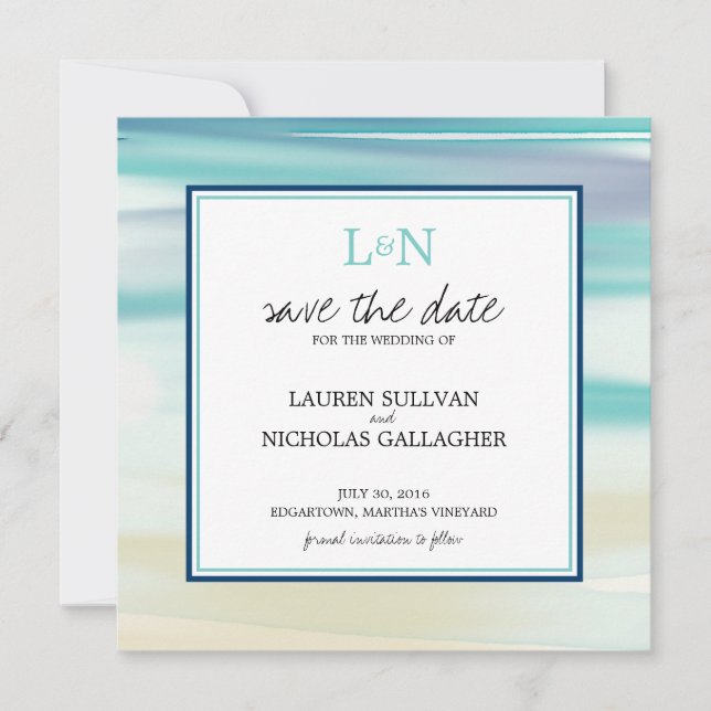 Save The Date Monogramme Ocean Aquarelle Enregistrer la date (Devant)