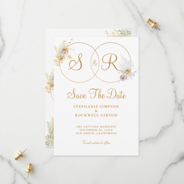 Save The Date Monogramme Or Nom Mariage Initial Enregistrer La D (Devant/Arrière en situation)