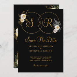 Save The Date Monogramme Or Sur Nom Noir Mariage Initial