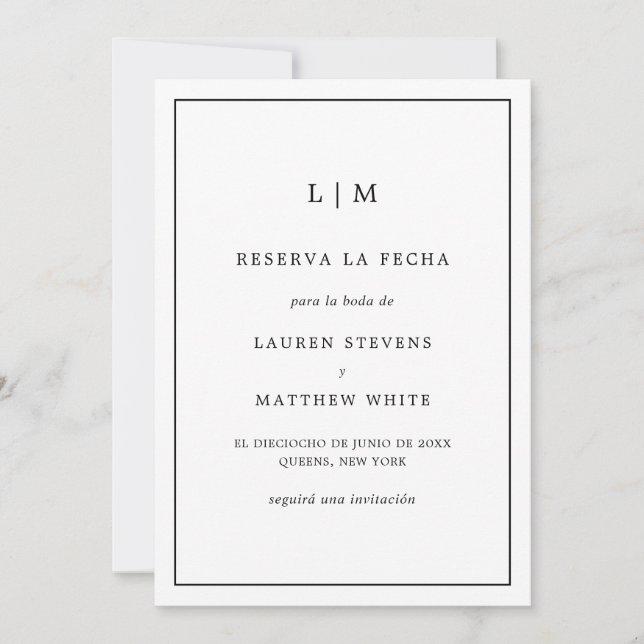 Save The Date Monogramme simple Mariage espagnol officiel (Devant)