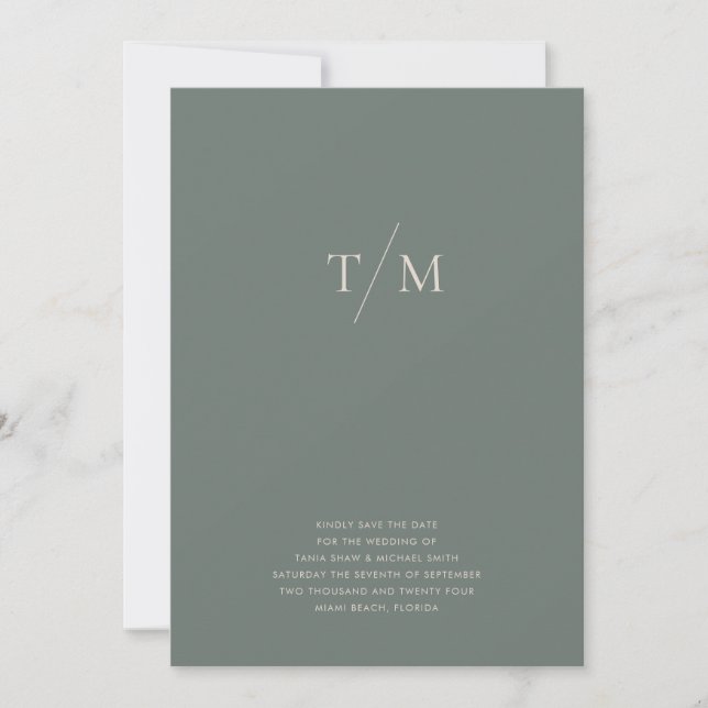 Save The Date Monogramme simple moderne Moss Green Mix & Match (Devant)