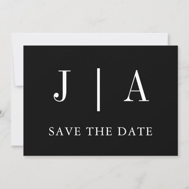 Save The Date Monogramme Simple Moderne Nom Couple Noir Et Blanc (Devant)
