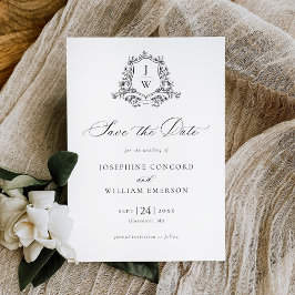 Save The Date Monogramme traditionnel Crest Floral Mariage éléga