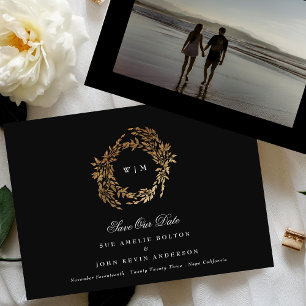 Save The Date Monogramme traditionnel Noir Crest Mariage classiq
