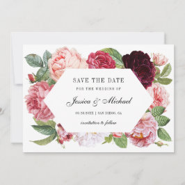 Save The Date Monogramme Vintage Élégant Bourgogne Rose Mariage