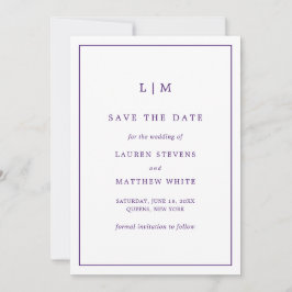Save The Date Monogramme violet simple Mariage élégant