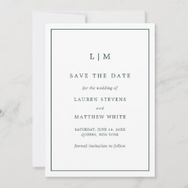 Save The Date Monographie verte de forêt simple Mariage élégant