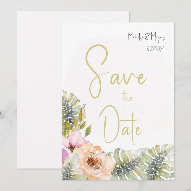 Save The Date Monstère tropicale Boho Floral Aquarelle Art (Devant / Derrière)