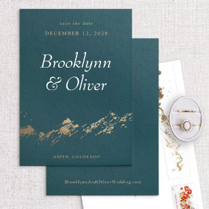 Save The Date Montagnes Abstraites Vert foncé & Or Enregistrer l