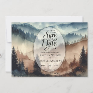 Save The Date Montagnes Bleu Poussiéreux et Marron Mocha