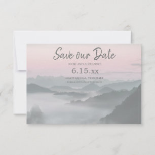 Save The Date Montagnes Brumeuses Roses Grises Sauver Notre Date